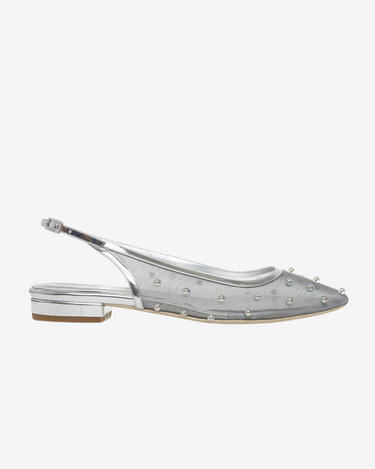 "Zoe" Genuine Leather Mesh Pointed Toe Ballerinas, Mirror Silver