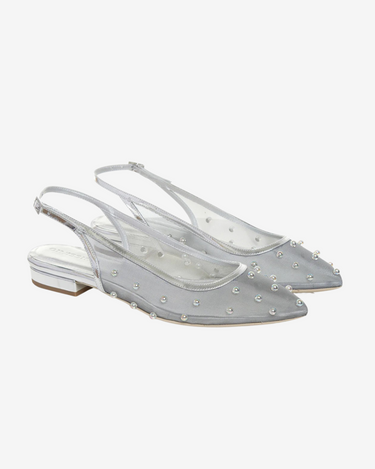 "Zoe" Genuine Leather Mesh Pointed Toe Ballerinas, Mirror Silver