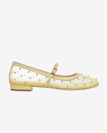 "Zoe" Genuine Leather Mesh Ballerinas, Pale Yellow