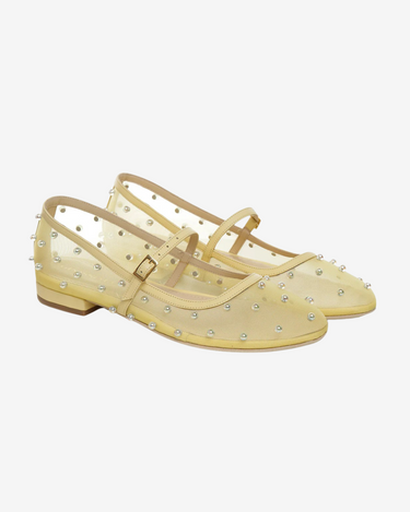 "Zoe" Genuine Leather Mesh Ballerinas, Pale Yellow