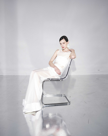 Bluza Lunga cu Maneci din Organza, Alba