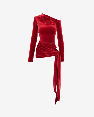 Bluza cu Drapaje Blankie din Catifea, Rosie