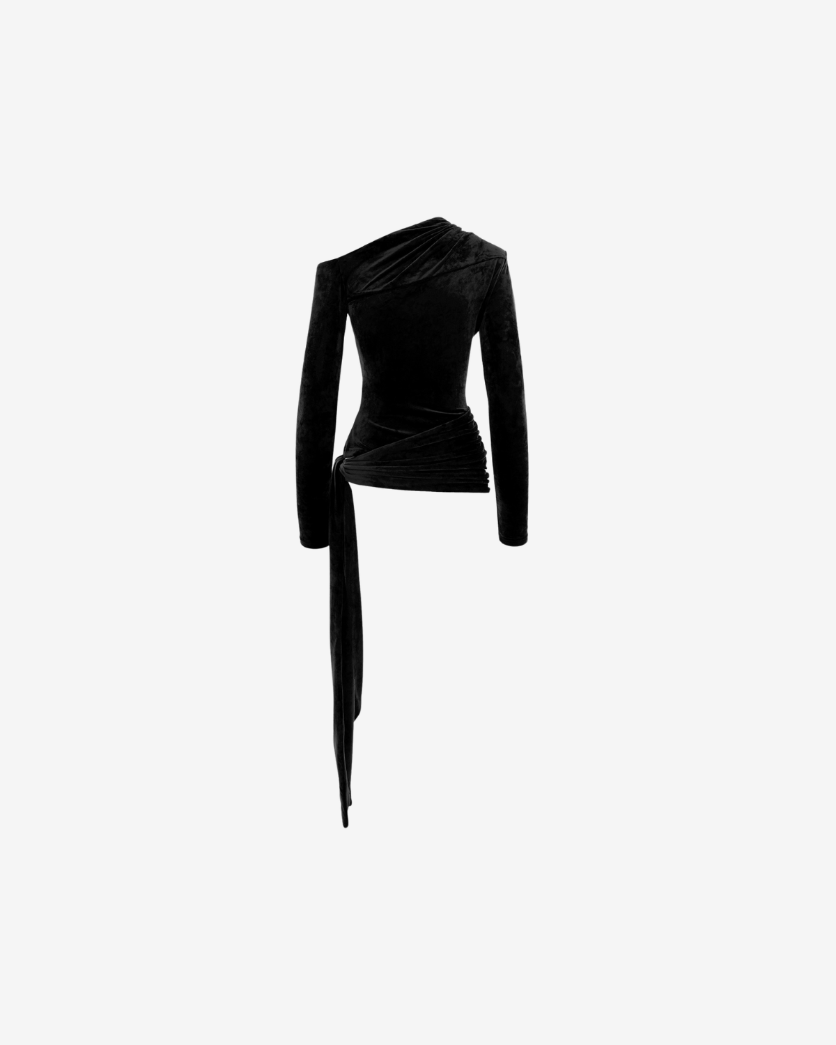 Bluza cu Drapaje Blankie din Catifea, Neagra