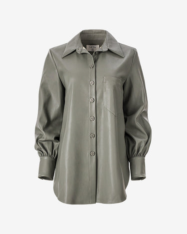 Vegan-leather shirt in olive green