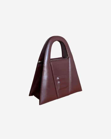 Geanta Mini de Piele "Lock", Maro Ciocolatiu