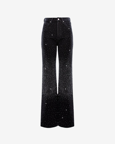 Jeans Wide Leg cu Strasuri, Negri