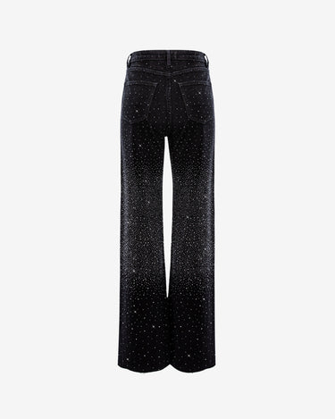 Jeans Wide Leg cu Strasuri, Negri