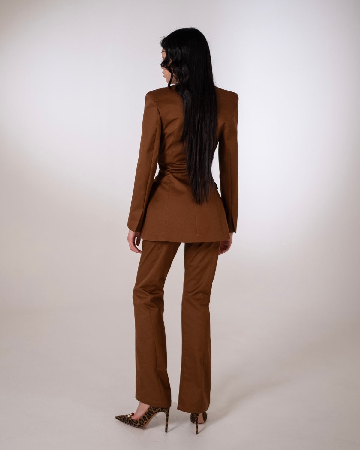 Pantaloni cu Talie Dubla, Mocha