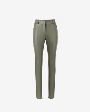 Vegan leather trousers in olive green