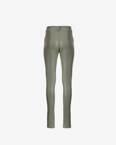 Vegan leather trousers in olive green