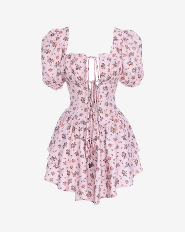 Summer Mini Dress with Roses, Pink