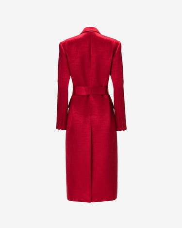 Trench Midi din Satin, Rosu