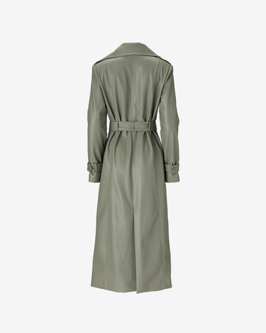 Vegan Leather Trench Coat, Olive Green