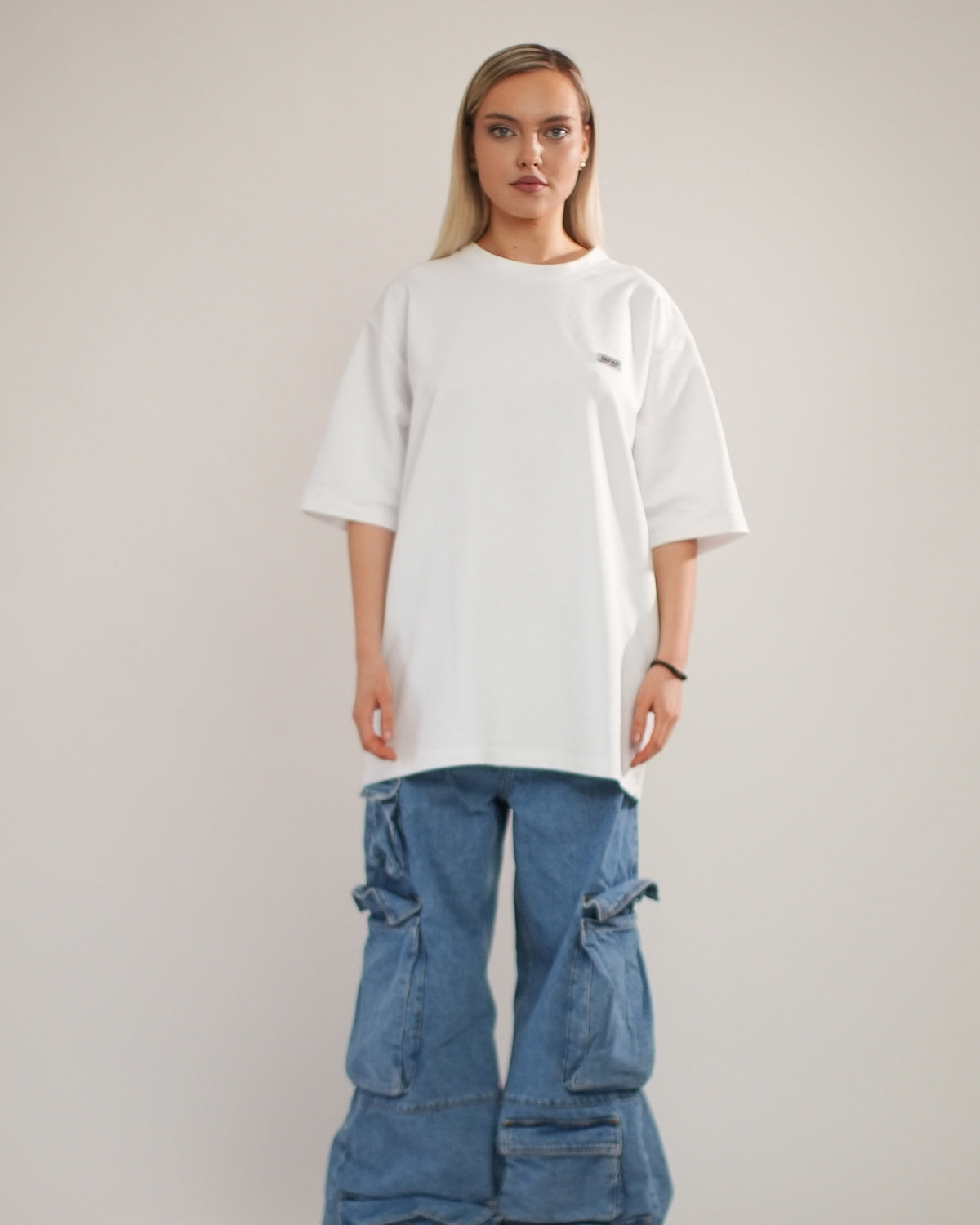 Tricou Oversized din Bumbac cu Logo, Alb, INFSD