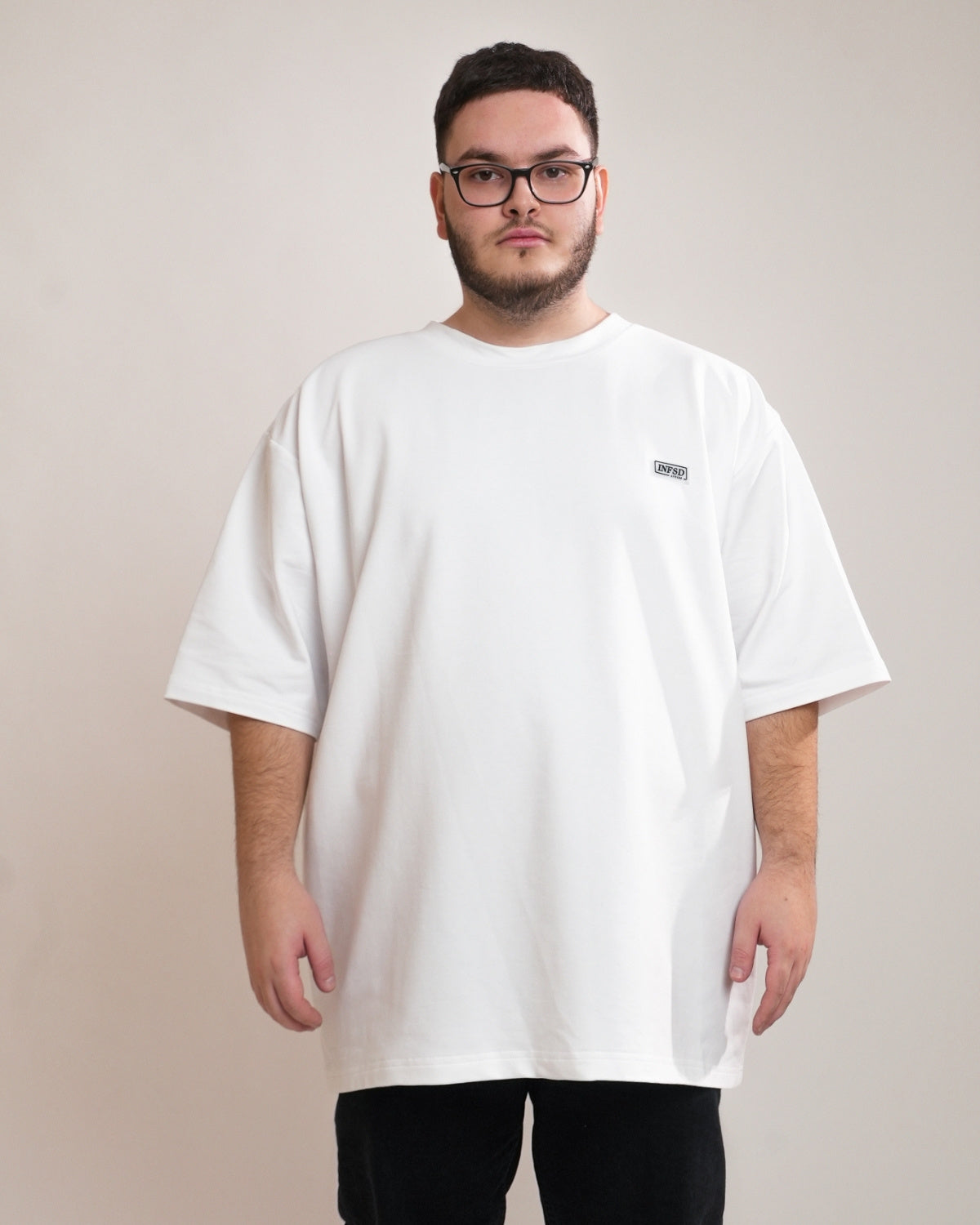 Tricou Oversized din Bumbac cu Logo, Alb, INFSD
