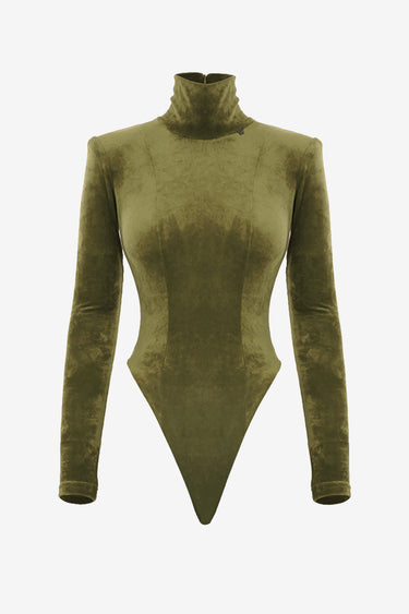 Body cu Helanca Blankie din Catifea, Olive