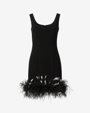 Rochie Mini din Crepe cu Pene, Neagra