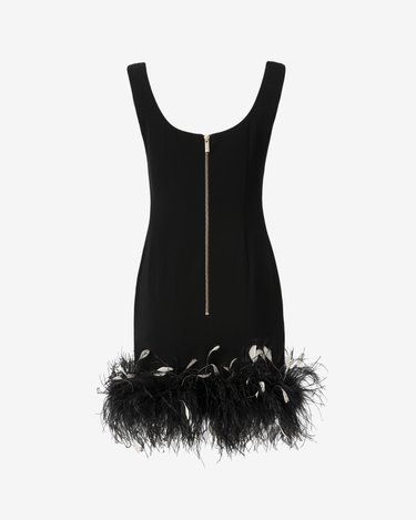 Rochie Mini din Crepe cu Pene, Neagra