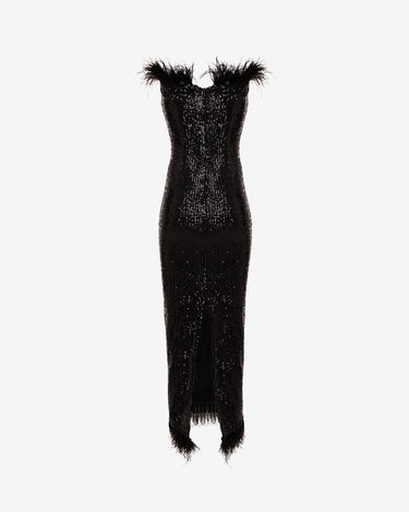 Rochie din Paiete cu Pene Anna, Neagra