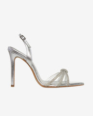 Daisy Silver Crystals and Black Satin Sandals