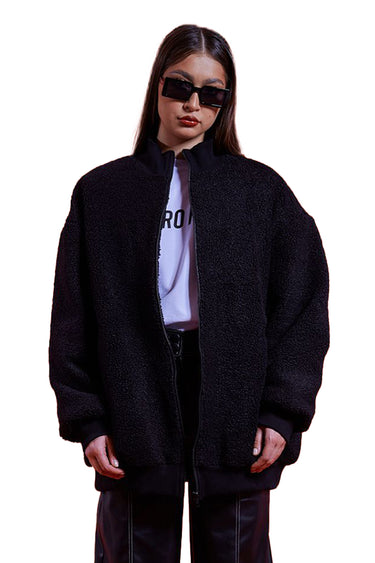 Retro Future Bomber oversized negru unisex cu textura teddy