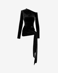 Blankie Velvet Draped Blouse, Black