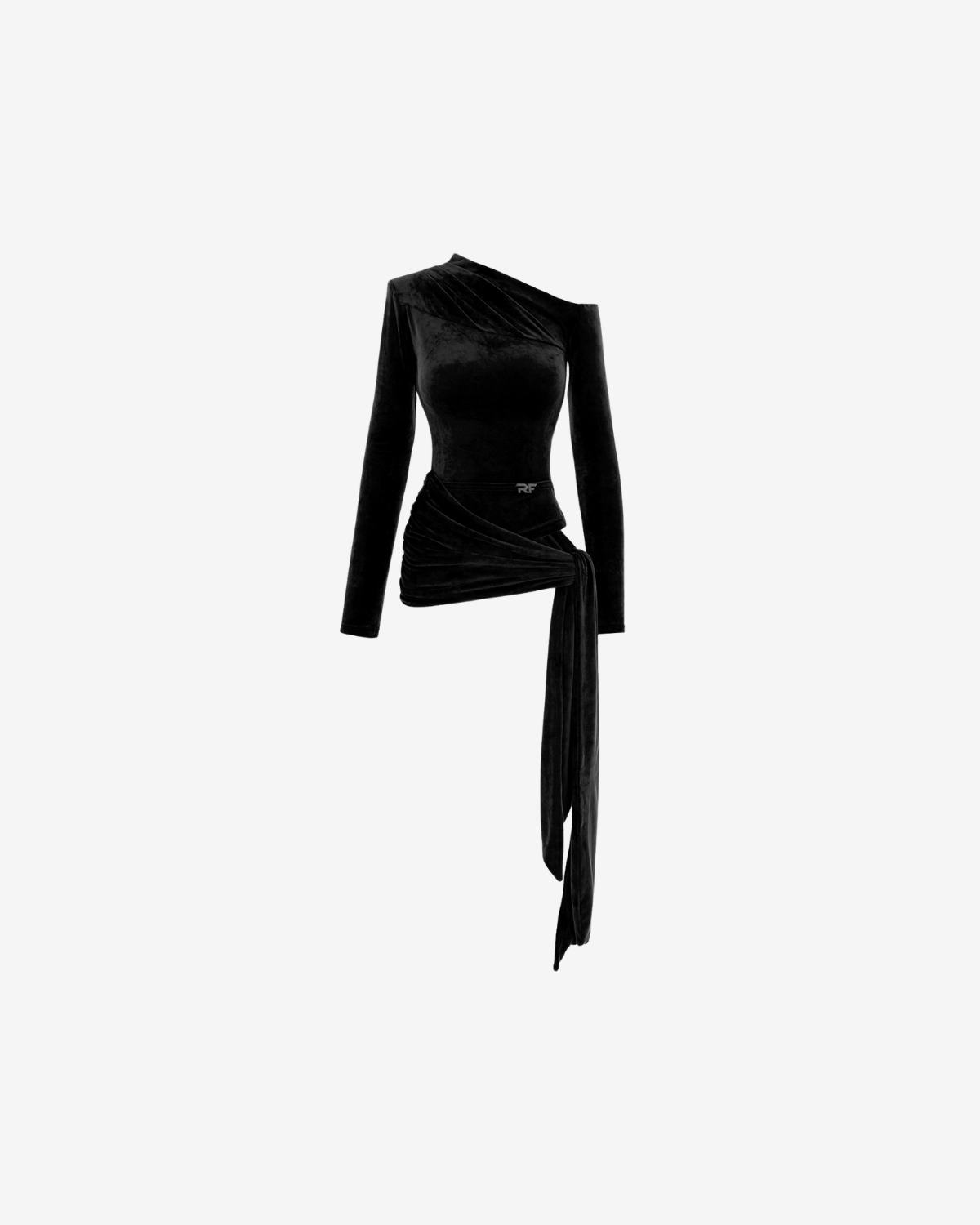 Bluza cu Drapaje Blankie din Catifea, Neagra
