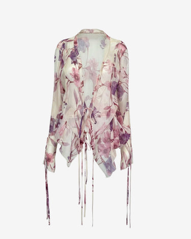 Bluza din Voal Crem cu print Floral Pastel
