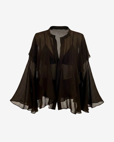 Bluza din Voal Espresso cu Volane