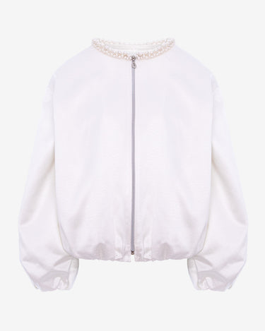 Bomber Oversized Soft Ivory cu Perle