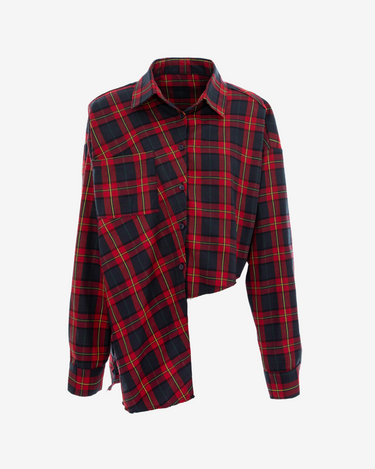 Camasa Asimetrica din Flanel cu Carouri, Rosie