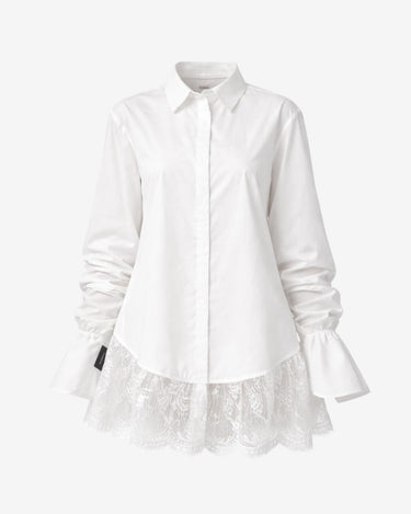 Camasa Oversized cu Terminatii din Dantela "Luz", Alba