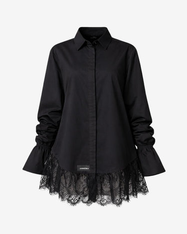 Camasa Oversized cu Terminatii din Dantela "Luz", Neagra