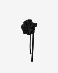 Choker cu Floare din Satin cu Cristale, Negru