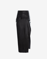 Asymmetrical Skirt in Faux Leather, Black