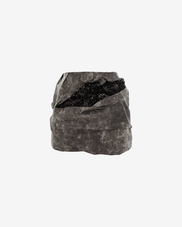 Fusta Mini din Denim Decolorat, Negru