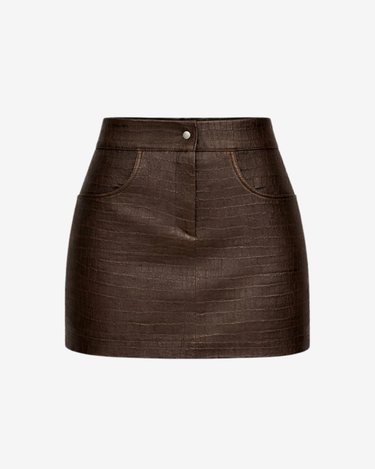 Fusta Mini din Piele Croc, Maro