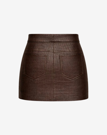 Fusta Mini din Piele Croc, Maro
