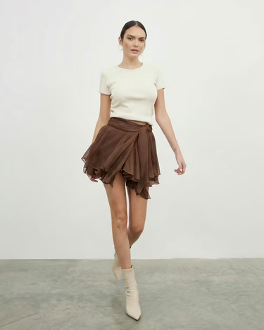 Fusta Scurta din Matase "Dolce", Maro