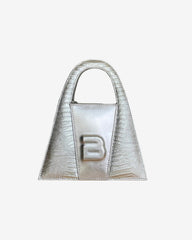 Geanta Mini de Piele "Lock", Argintiu Croc