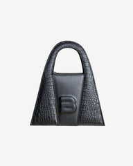 Geanta Mini de Piele "Lock", Negru Croc