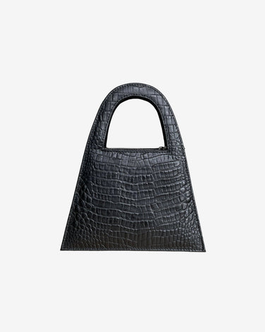 Geanta Mini de Piele "Lock", Negru Croc