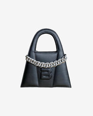 Geanta Mini de Piele cu Lant "Lock", Neagra