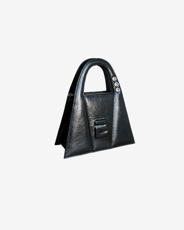 Geanta Mini din Piele Lacuita "Lock", Neagra