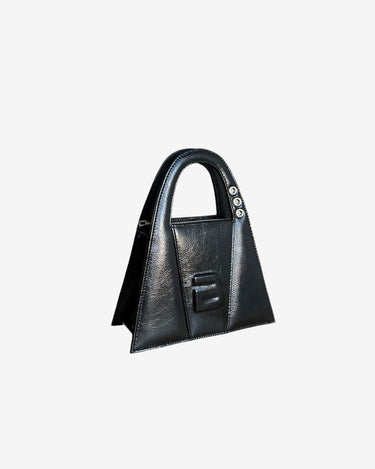 Geanta Mini din Piele Lacuita "Lock", Neagra
