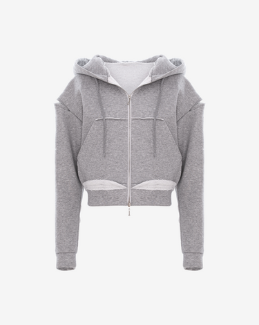 Hanorac Crop cu Fermoar, Gri