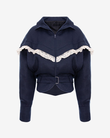 Jacheta Sculpturala Navy cu Insertie Dantela