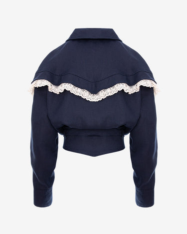 Jacheta Sculpturala Navy cu Insertie Dantela