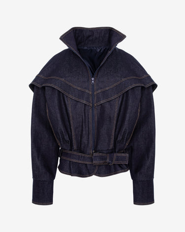 Jacheta Sculptural Denim cu Detaliu in V