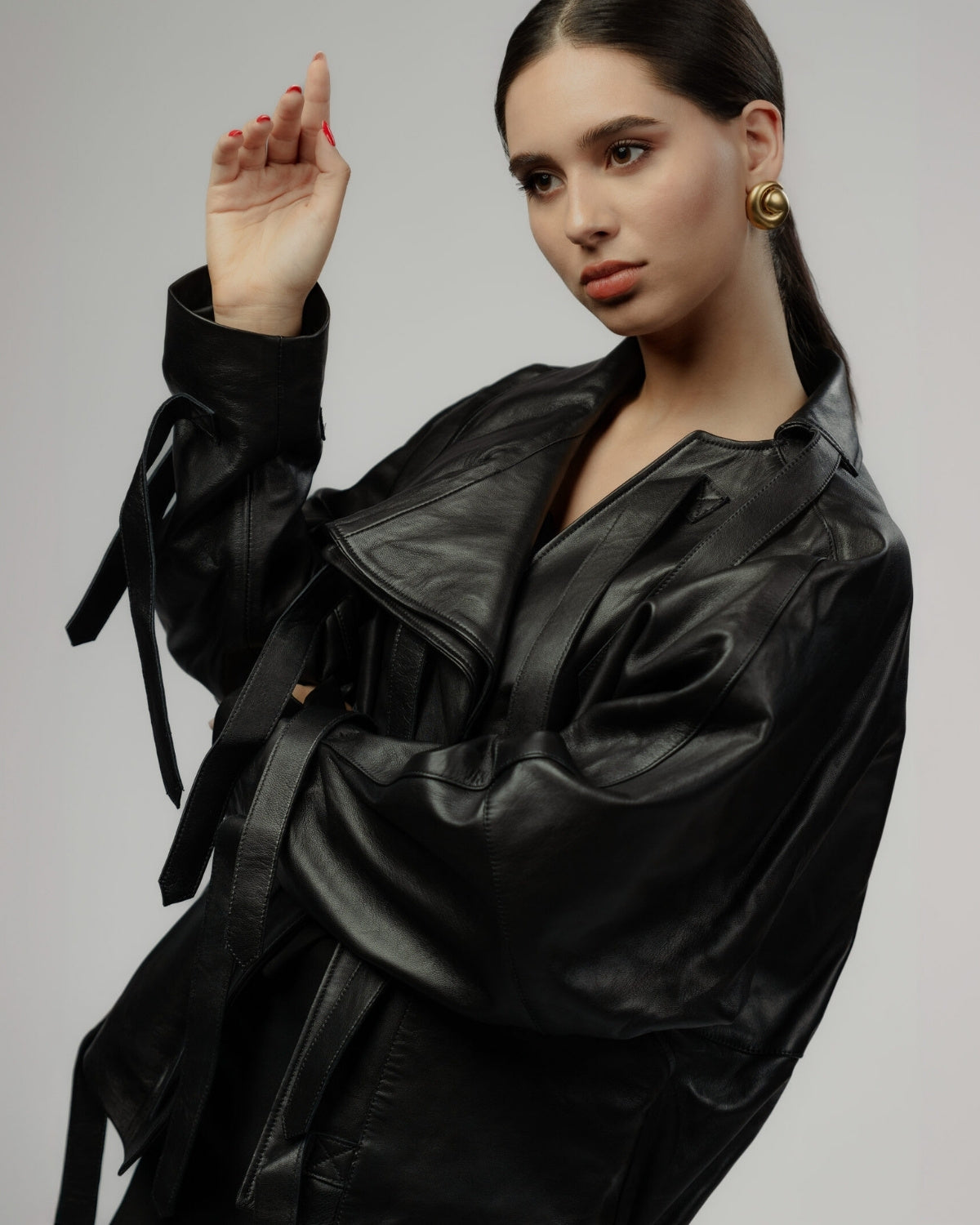 Jacheta din Piele Knot, Neagra, Brush